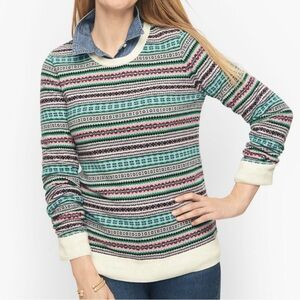 Talbots Womens Fair Isle Wool Crew Neck Sweater Multicolor Striped Petite M